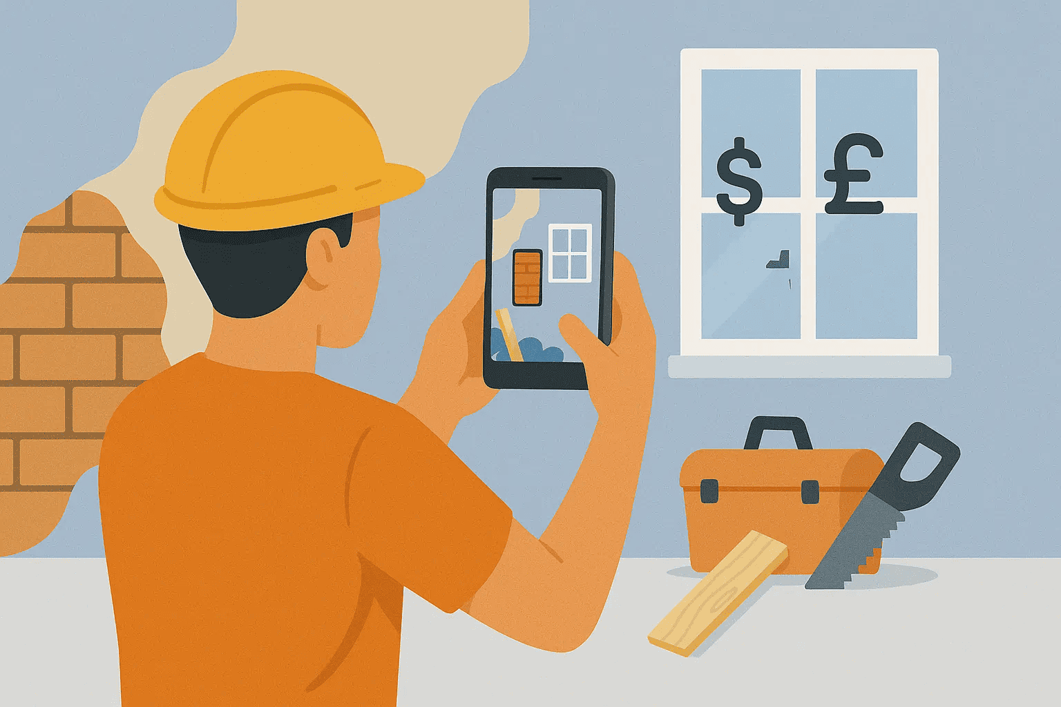 An illustration of a contractor comparing two different home design mockups on screens.